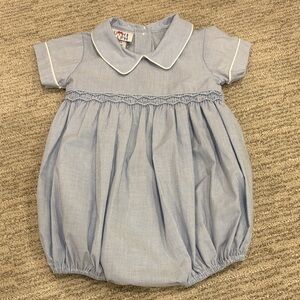 Ruth & Ralph Blue Baby Bubble Romper with Peter Pan Collar